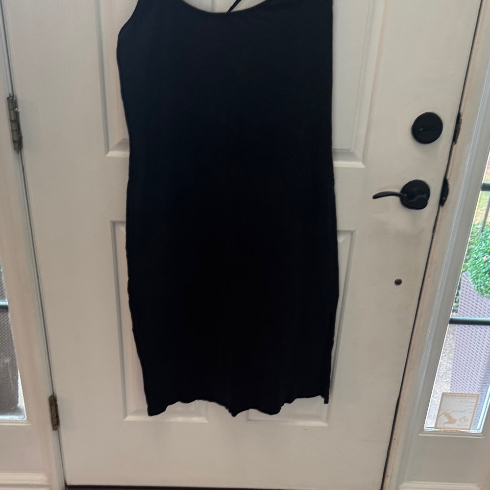 2 J. Crew spaghetti strap Black Dress and striped dress